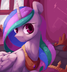 Size: 500x535 | Tagged: safe, artist:penpale-heart, derpibooru import, princess celestia, alicorn, pony, bust, crown, female, jewelry, mare, regalia, solo