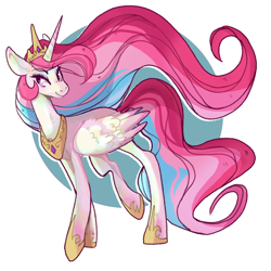 Size: 3850x3850 | Tagged: safe, artist:canisrettmajoris, derpibooru import, princess celestia, alicorn, pony, crown, digital art, female, flowing mane, flowing tail, jewelry, mare, regalia, simple background, smiling, solo, walking