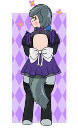 Size: 1417x2331 | Tagged: safe, artist:lazerblues, derpibooru import, oc, oc only, oc:purity quartz, satyr, blushing, clothes, dress, looking at you, looking back, looking back at you, maid, offspring, parent:marble pie, solo, stockings, thigh highs, zettai ryouiki