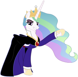 Size: 828x820 | Tagged: safe, artist:maretrick, derpibooru import, princess celestia, alicorn, pony, cape, clothes, crown, disney, dress, evil queen, eyeshadow, female, gem, jewelry, makeup, necklace, regalia, robe, simple background, snow white and the seven dwarfs, solo, transparent background, vector