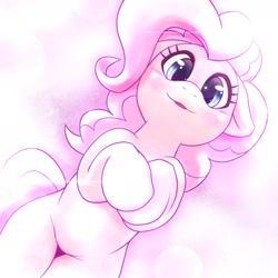 Size: 1536x1536 | Tagged: safe, artist:kurogewapony, derpibooru import, pinkie pie, earth pony, pony, cute, daily pinkie pie, diapinkes, female, floppy ears, looking at you, mare, on back, solo