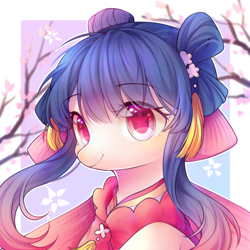 Size: 2200x2200 | Tagged: safe, artist:leafywind, derpibooru import, oc, oc only, pony, bust, clothes, female, looking at you, mare, red eyes, smiling, solo, starry eyes, wingding eyes