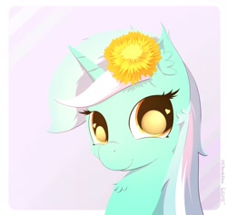 Size: 1900x1800 | Tagged: safe, artist:cheshiresdesires, derpibooru import, lyra heartstrings, pony, unicorn, bust, cute, female, flower, flower in hair, lyrabetes, mare, portrait, solo, wingding eyes