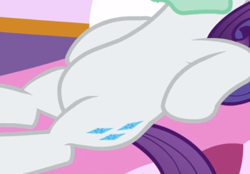 Size: 588x409 | Tagged: safe, derpibooru import, screencap, rarity, pony, unicorn, applejack's "day" off, belly, cropped, pictures of bellies, reclining, solo