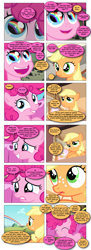 Size: 868x2394 | Tagged: safe, artist:dziadek1990, derpibooru import, edit, edited screencap, screencap, applejack, pinkie pie, earth pony, pony, the cutie mark chronicles, comic, conversation, cute, daaaaaaaaaaaw, dialogue, diapinkes, female, filly, implied baking, jackabetes, misunderstanding, requested art, screencap comic, slice of life, sonic rainboom, text, wholesome, younger