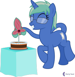 Size: 4000x4151 | Tagged: safe, artist:parclytaxel, derpibooru import, oc, oc only, oc:nova spark, monster pony, original species, pony, tatzlpony, unicorn, .svg available, absurd resolution, birthday cake, cake, candle, cute, cute little fangs, excited, fangs, female, food, glasses, mare, simple background, smiling, solo, tail maw, transparent background, vector
