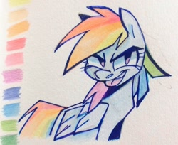 Size: 1024x834 | Tagged: safe, artist:fulicioustm, derpibooru import, rainbow dash, pegasus, pony, :p, colored pencil drawing, female, mare, simple background, solo, tongue out, traditional art, white background