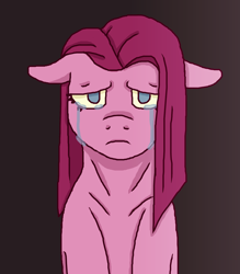 Size: 1400x1600 | Tagged: safe, artist:theedgyduck, derpibooru import, pinkie pie, earth pony, pony, bust, crying, female, looking at you, mare, pinkamena diane pie, portrait, sad, simple background, solo, tears of sadness