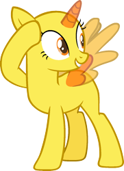 Size: 982x1357 | Tagged: safe, artist:pegasski, derpibooru import, oc, alicorn, pony, secrets and pies, alicorn oc, bald, base, eyelashes, horn, looking back, open mouth, raised hoof, simple background, smiling, solo, transparent background, two toned wings, wings