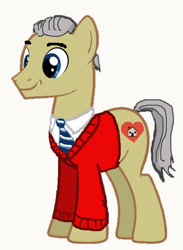 Size: 429x585 | Tagged: safe, artist:andrewtodaro, oc, oc:mister neighbors, earth pony, clothes, male, mister rogers, necktie, shirt, simple background, smiling, solo, stallion, sweater, white background