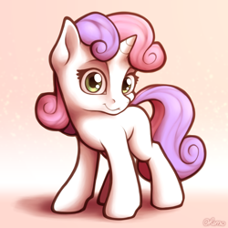 Size: 2000x2000 | Tagged: safe, artist:ohemo, sweetie belle, pony, unicorn, blank flank, cute, diasweetes, digital art, female, filly, high res, looking at you, mare, smiling, solo