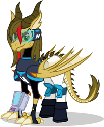 Size: 1280x1567 | Tagged: safe, artist:mlp-trailgrazer, oc, oc:vector, dracony, dragon, hybrid, pony, crossover, glitch techs, male, simple background, solo, transparent background