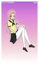 Size: 1920x3120 | Tagged: safe, artist:banquo0, derpibooru import, fluttershy, human, art pack:my little persona, clothes, female, humanized, persona, school uniform, shoes, skirt, solo