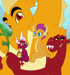 Size: 693x741 | Tagged: safe, artist:queencold, baby cinder, garble, smolder, oc, oc:caldera, dragon, dragon oc, dragoness, family, female, mother and child, older, older smolder, parent and child, siblings, teenaged dragon