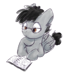 Size: 1926x2073 | Tagged: safe, artist:littleblackraencloud, oc, oc only, oc:moon ray, pegasus, pony, book, glasses, male, notebook, pegasus oc, simple background, solo, wings