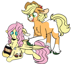 Size: 1256x1137 | Tagged: safe, artist:greyestgray, derpibooru import, applejack, fluttershy, oc, oc:tune, earth pony, hybrid, pegasus, pony, alternate design, egg, interspecies offspring, offspring, parent:discord, parent:fluttershy, parents:discoshy, simple background, transparent background