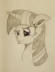 Size: 1536x2001 | Tagged: safe, artist:polar_storm, twilight sparkle, twilight sparkle (alicorn), alicorn, pony, female, mare, monochrome, neo noir, partial color, purple eyes, simple background, sketch, solo, white background
