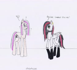 Size: 2377x2160 | Tagged: safe, artist:deltahedgehog, oc, oc only, oc:emala jiss, oc:rachie starline, pony, female, french, mare, traditional art