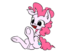 Size: 550x400 | Tagged: safe, artist:yooyfull, derpibooru import, pinkie pie, earth pony, pony, chest fluff, cute, diapinkes, ear fluff, female, leg fluff, mare, open mouth, simple background, sitting, solo, underhoof, white background