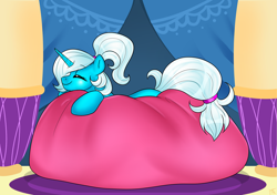 Size: 2894x2039 | Tagged: safe, artist:ali-selle, oc, oc:pummela, unicorn, beanbag chair, cute, eyes closed, lying, ocbetes, ponytail, relaxed