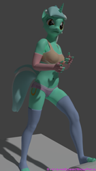 Size: 810x1440 | Tagged: safe, artist:extremespeed slowpoke, lyra heartstrings, anthro, plantigrade anthro, unicorn, 3d, blender, clothes, female, finger gun, finger guns, mare, sports bra, underwear