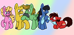 Size: 3360x1600 | Tagged: safe, artist:aquilaurium, earth pony, pony, blanket, charlie brown, linus van pelt, lucy van pelt, peanuts (comic), peppermint patty, ponified, sally brown