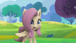 Size: 800x450 | Tagged: safe, screencap, pegasus, pony, my little pony: pony life, my little pony: stop motion short, rainy day puddle play, animated, gif, grass, licking, licking lips, looking at something, outdoors, solo, stop motion, tongue out, tree, wings