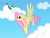 Size: 1280x960 | Tagged: safe, artist:glassygreatart, derpibooru import, fluttershy, bird, pegasus, pony, chest fluff, cloud, colored hooves, female, flying, looking up, mare, outdoors, sky, smiling, solo, spread wings, tail feathers, three quarter view, two toned wings, unshorn fetlocks, wings