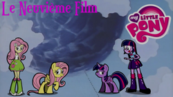 Size: 1920x1080 | Tagged: safe, artist:rose80149, fluttershy, twilight sparkle, twilight sparkle (alicorn), alicorn, pegasus, pony, unicorn, equestria girls, cloud, french, little planet, sky