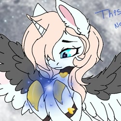 Size: 501x500 | Tagged: safe, alternate version, artist:_wulfie, oc, oc only, alicorn, pony, alicorn oc, cropped, ear fluff, hair over one eye, horn, sfe, solo, wings