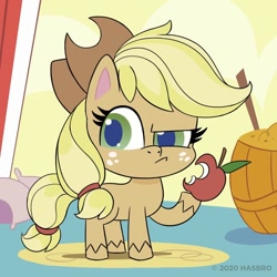 Size: 1080x1080 | Tagged: safe, derpibooru import, part of a set, applejack, earth pony, pony, my little pony: pony life, apple, eating, food, official, solo