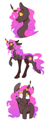 Size: 1280x3300 | Tagged: safe, artist:malphym, oc, oc only, oc:princess rubellite tourmaline, changepony, hybrid, eyes closed, eyeshadow, female, heart eyes, horn, horn ring, jewelry, magical lesbian spawn, makeup, mare, offspring, open mouth, parent:princess celestia, parent:queen chrysalis, parents:chryslestia, raised hoof, raised leg, regalia, simple background, solo, trans girl, transgender, white background, wingding eyes