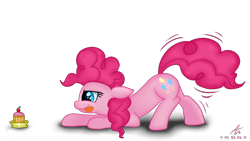 Size: 1920x1080 | Tagged: safe, artist:truffle shine, derpibooru import, pinkie pie, earth pony, pony, cupcake, cute, diapinkes, eyes on the prize, female, food, mare, profile, simple background, solo, tail wiggle, tongue out, transparent background