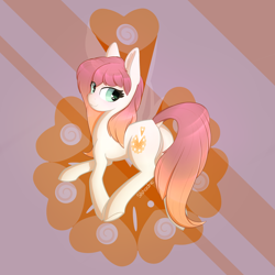 Size: 3000x3000 | Tagged: safe, artist:silshadnic, oc, oc only, oc:creamy pies, earth pony, pony, butt, commission, cutie mark background, dock, female, gradient mane, looking back, looking to side, looking to the right, mare, plot, simple background, solo