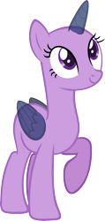 Size: 946x1994 | Tagged: safe, artist:pegasski, oc, oc only, alicorn, pony, the cutie re-mark, alicorn oc, bald, base, eyelashes, horn, looking up, raised hoof, simple background, smiling, solo, transparent background, wings