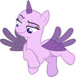 Size: 1200x1221 | Tagged: safe, artist:pegasski, oc, oc only, alicorn, pony, the cutie re-mark, alicorn oc, bald, base, flying, horn, looking down, simple background, smiling, smirk, smug, solo, transparent background, wings