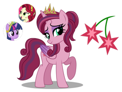 Size: 1280x968 | Tagged: safe, artist:lazuli, artist:tenderrain46, cherry jubilee, twilight sparkle, oc, alicorn, pony, alicorn oc, base used, big crown thingy, crown, element of magic, female, jewelry, magical lesbian spawn, mare, offspring, parent:cherry jubilee, parent:twilight sparkle, regalia, simple background, transparent background