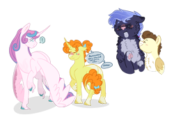 Size: 1280x960 | Tagged: safe, artist:echabi, pound cake, princess flurry heart, pumpkin cake, oc, oc:noctis, interspecies offspring, offspring, older, older flurry heart, older pound cake, older pumpkin cake, parent:grubber, parent:princess luna, simple background, transparent background