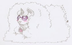 Size: 1023x643 | Tagged: safe, artist:ravenpuff, oc, oc:umbreow, pony, unicorn, clothes, female, fluffy, mare, monochrome, neo noir, partial color, scarf, solo, tongue out, traditional art