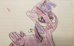 Size: 3090x1913 | Tagged: safe, artist:joeydr, twilight sparkle, twilight sparkle (alicorn), alicorn, pony, butt wings, female, lined paper, mare, open mouth, signature, simple background, solo, traditional art, wings