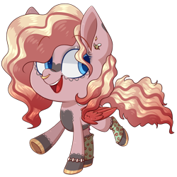 Size: 2525x2521 | Tagged: safe, artist:jetjetj, part of a set, oc, oc only, oc:rose gold, pegasus, pony, chibi, colored wings, female, mare, nose piercing, piercing, simple background, solo, transparent background, wings, ych result