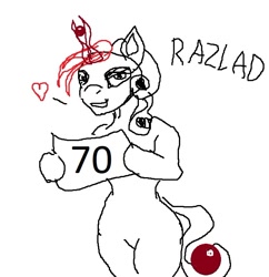 Size: 618x639 | Tagged: artist needed, safe, oc, oc:razlad, pony, female, heart, helix horn, mare, sign, solo, text, white background
