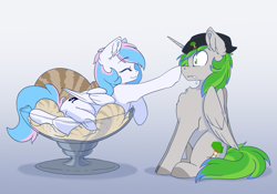 Size: 3339x2342 | Tagged: safe, artist:arctic-fox, oc, oc only, oc:starburn, oc:tree time, alicorn, pegasus, alicorn oc, boop, drool, food, horn, ice cream, ponies in food, wings