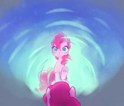 Size: 500x429 | Tagged: safe, artist:kkmrarar, derpibooru import, pinkie pie, earth pony, pony, too many pinkie pies, colored pupils, cute, diapinkes, mirror pool, reflection, scene interpretation, smiling, solo, water