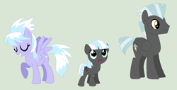 Size: 956x484 | Tagged: safe, artist:deppressedunicorn, cloudchaser, thunderlane, oc, oc:cumulus nimbus, pegasus, base used, family, female, filly, green background, male, offspring, parent:cloudchaser, parent:thunderlane, parents:thunderchaser, shipping, simple background, straight, thunderchaser