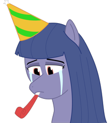 Size: 4620x5087 | Tagged: safe, artist:the luna fan, derpibooru exclusive, oc, oc only, oc:cosmia nebula, crying, hat, party hat, sad, simple background, teary eyes, transparent background