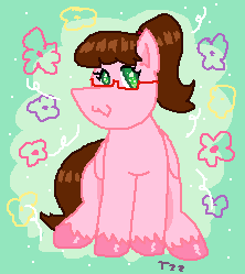 Size: 222x249 | Tagged: safe, artist:thunderzizi, oc, oc:zizi horse, pegasus, pony, :3, female, flower, folded wings, glasses, green eyes, grin, looking away, owo, sitting, smiling, solo, unshorn fetlocks, wings