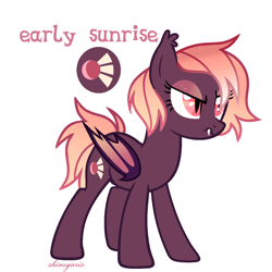 Size: 1388x1387 | Tagged: safe, artist:shineyaris, oc, oc only, oc:early sunrise, bat pony, angry, bat pony oc, bat wings, ear fluff, fangs, female, folded wings, mare, signature, simple background, slit eyes, solo, wavy mouth, white background, wings