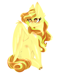 Size: 2500x2756 | Tagged: safe, artist:scribs, oc, oc only, pegasus, pony, big ears, big eyes, blushing, butt freckles, curly hair, curly mane, ear fluff, eye shine, freckles, full body, lineless, lineless art, mane highlights, my little pony, pegasus oc, pointy hooves, simple background, solo, white background, wing fluff, wings