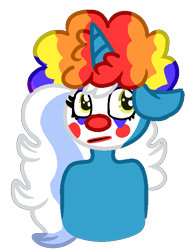 Size: 491x640 | Tagged: safe, artist:preheated0metal, oc, oc:fleurbelle, alicorn, alicorn oc, clown, clown makeup, clown nose, female, golden eyes, horn, mare, simple background, transparent background, wingding eyes, wings